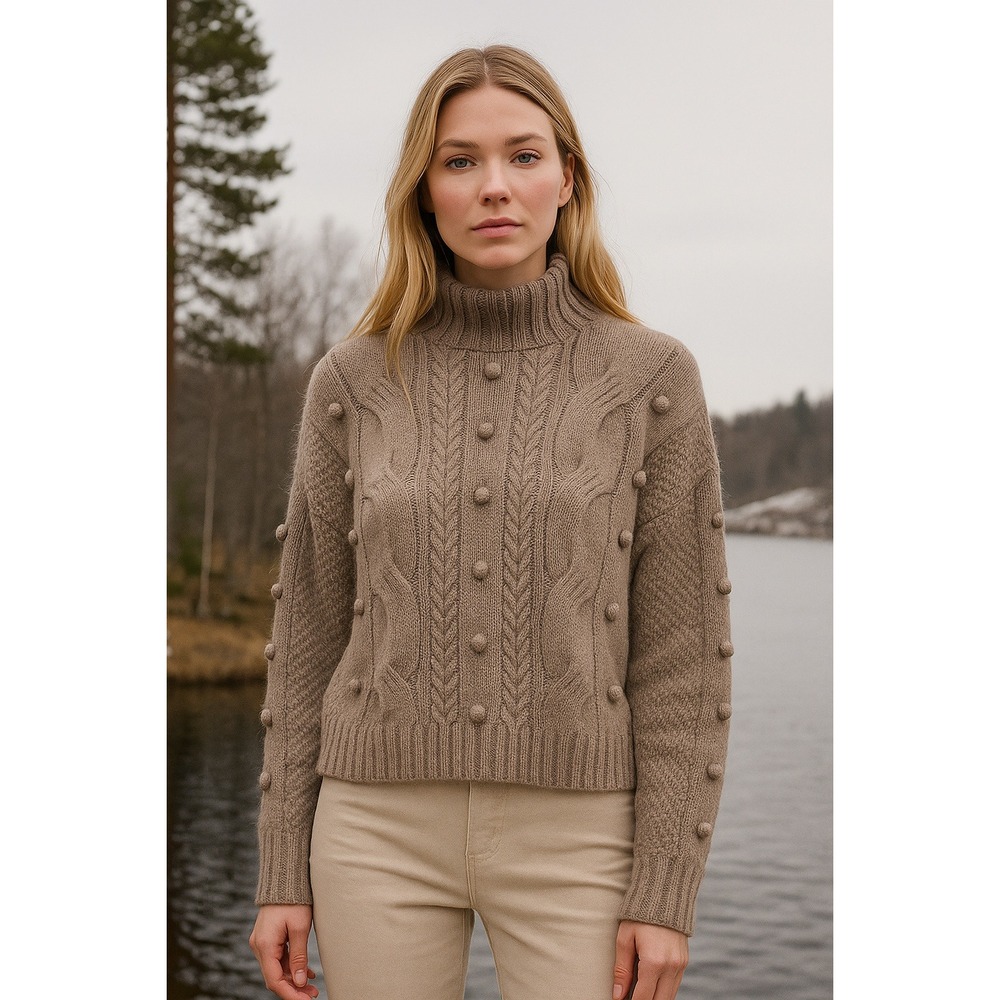 Anthropologie Blank‎ NYC Bobble Sweater Womens Large Tan Lagom Boxy Pullover